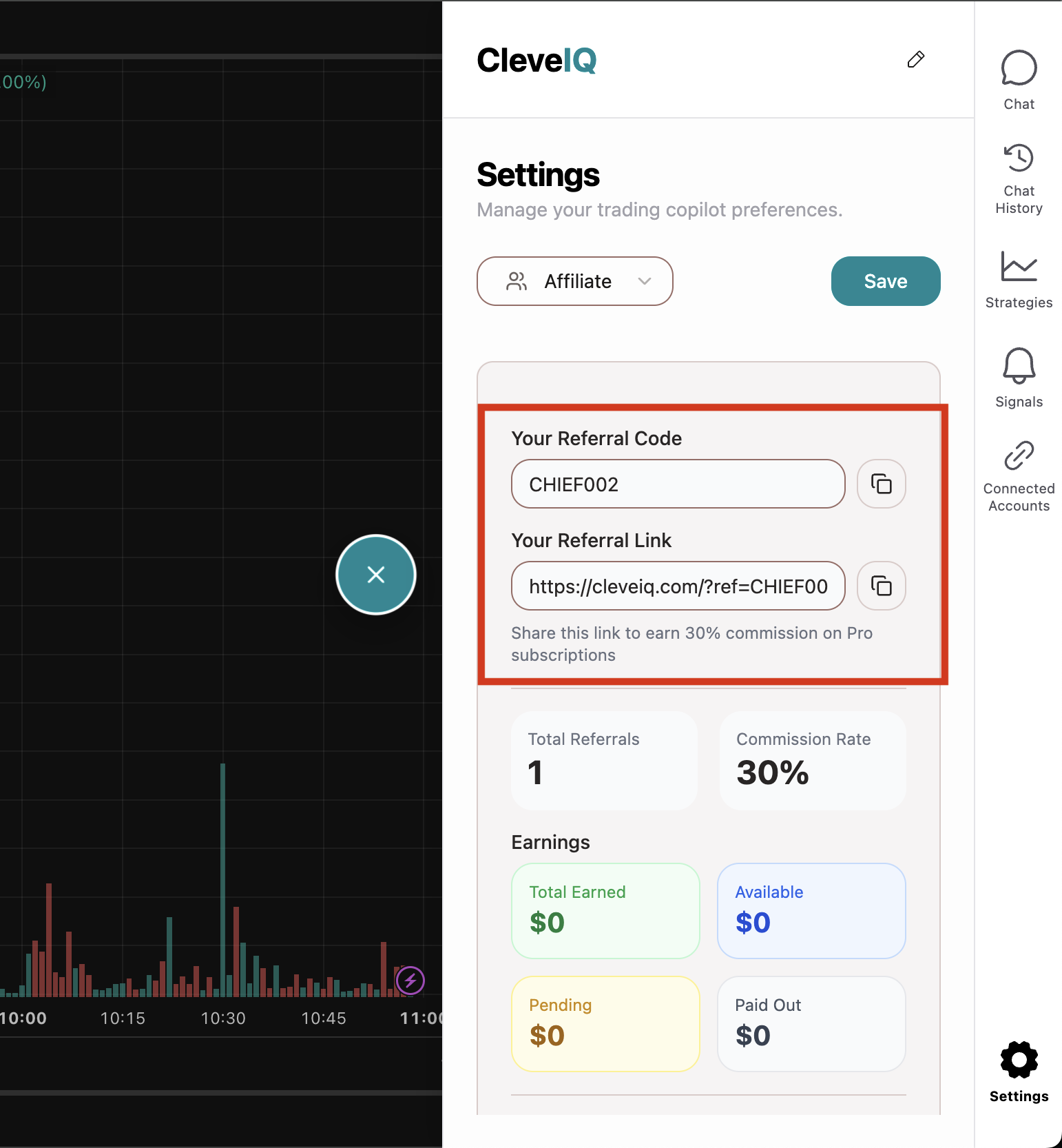 Referral code and link location
