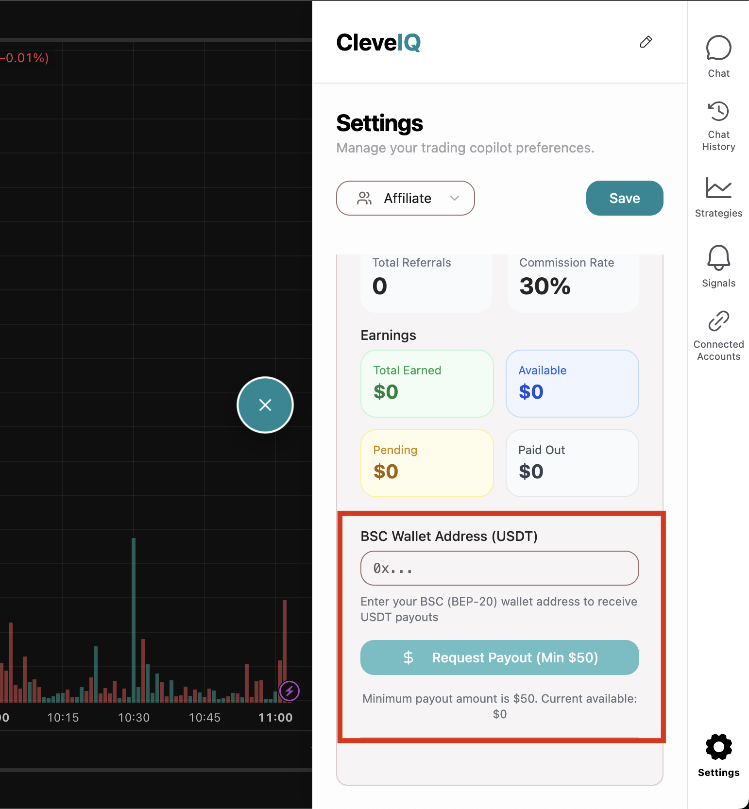 BSC wallet address field